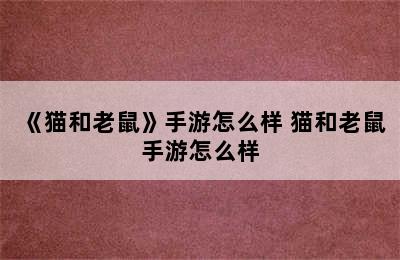 《猫和老鼠》手游怎么样 猫和老鼠手游怎么样